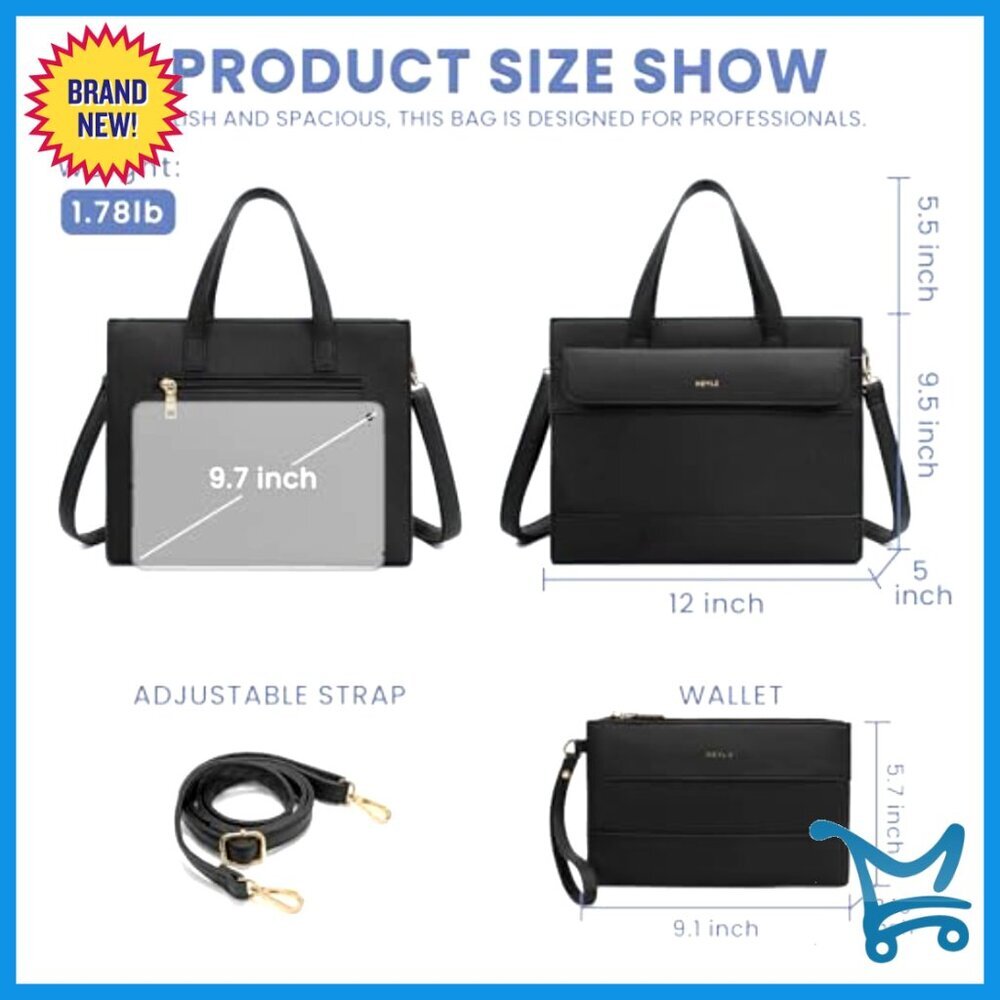 Vegan Leather Tote Bag Set with Wristlet, Adjustable Strap, Large Capacity - Picture 4 of 7